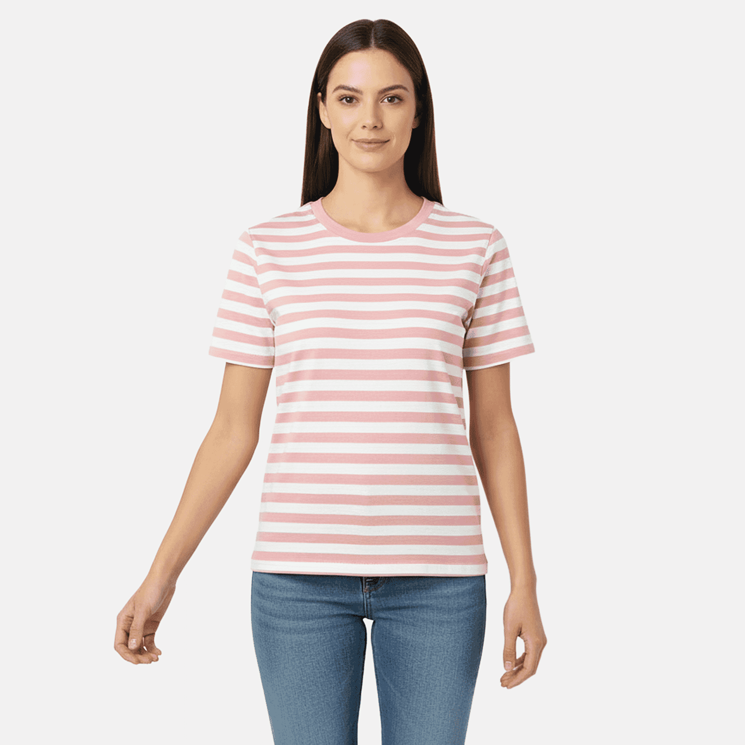 Charlotte West 100% Cotton Striped Jersey Ribbed Neck T-Shirt