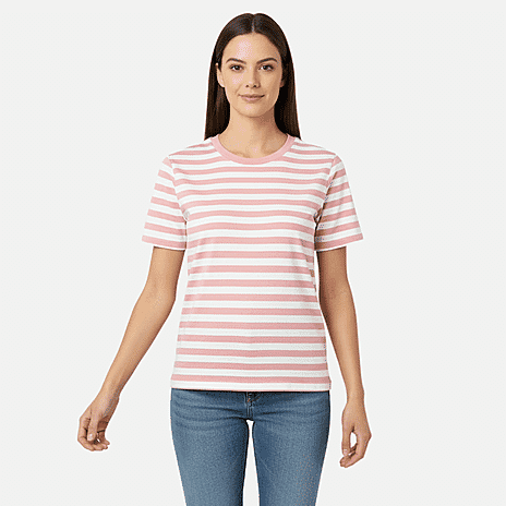 Charlotte West 100% Cotton Striped Jersey Ribbed Neck T-Shirt (Size 12) - Pink