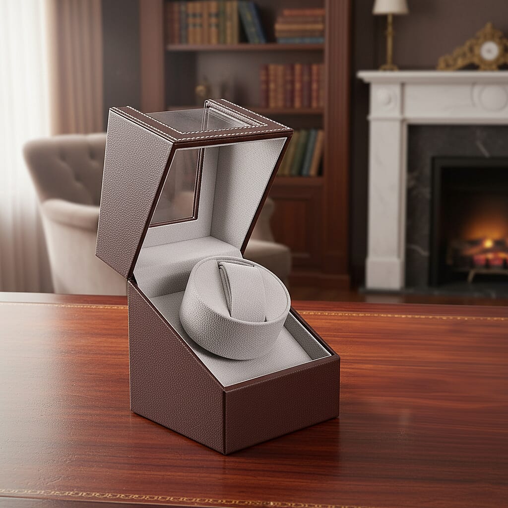 Automatic Rotating Watch Winder Box (Size 12x13x16 cm) - Brown - Grey