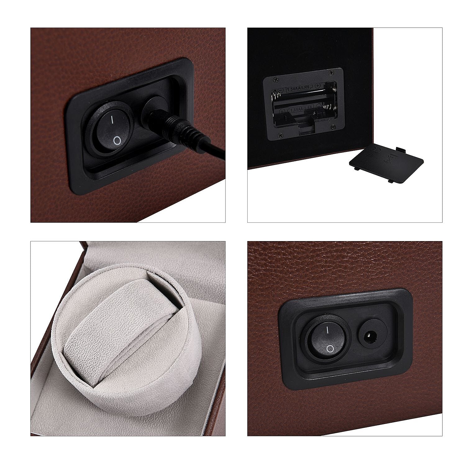 Automatic Rotating Watch Winder Box (Size 12x13x16 cm) - Brown - Grey