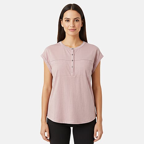 Charlotte West Henley T-shirt with Pocket (Size 10) - Pink