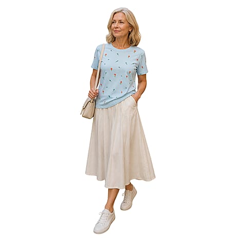 Charlotte West 100% Cotton Embroidered Jersey Tee (Size 16) - Blue