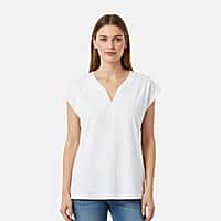 Charlotte West 100% Cotton Textured Knit V-Neck Embroidered Top (Size 10) - White