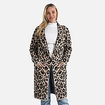 La Marey Leopard Print Longline Knitted Cardigan(Size 10 -22) - Beige