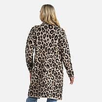 La Marey Leopard Print Longline Knitted Cardigan(Size 10 -22) - Beige