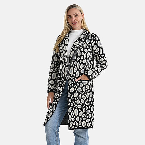 La Marey Leopard Print Longline Knitted Cardigan(Size 10 -22) - Black