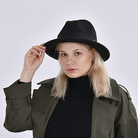 Stylish Trilby-Fedora Hat (One Size) - Black