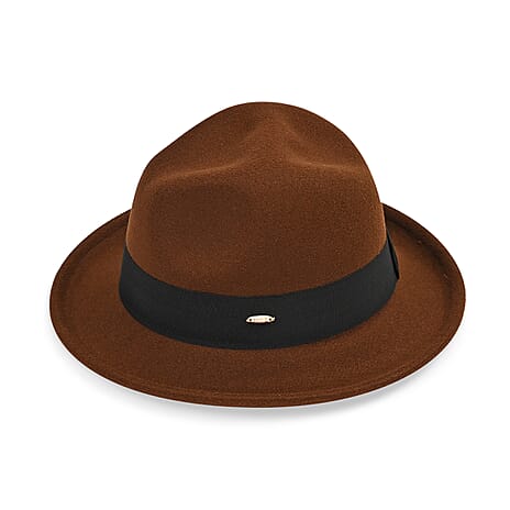 Stylish Trilby-Fedora Hat (One Size) - Brown