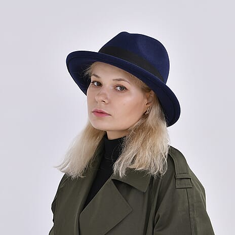 Stylish Trilby-Fedora Hat (One Size) - Navy