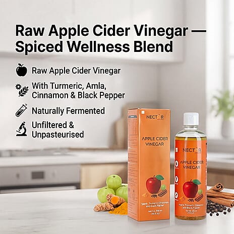 Raw Apple Cider Vinegar with Turmeric, Amla, Cinnamon - Black Pepper - Unfiltered ACV with The Mother - 473ml