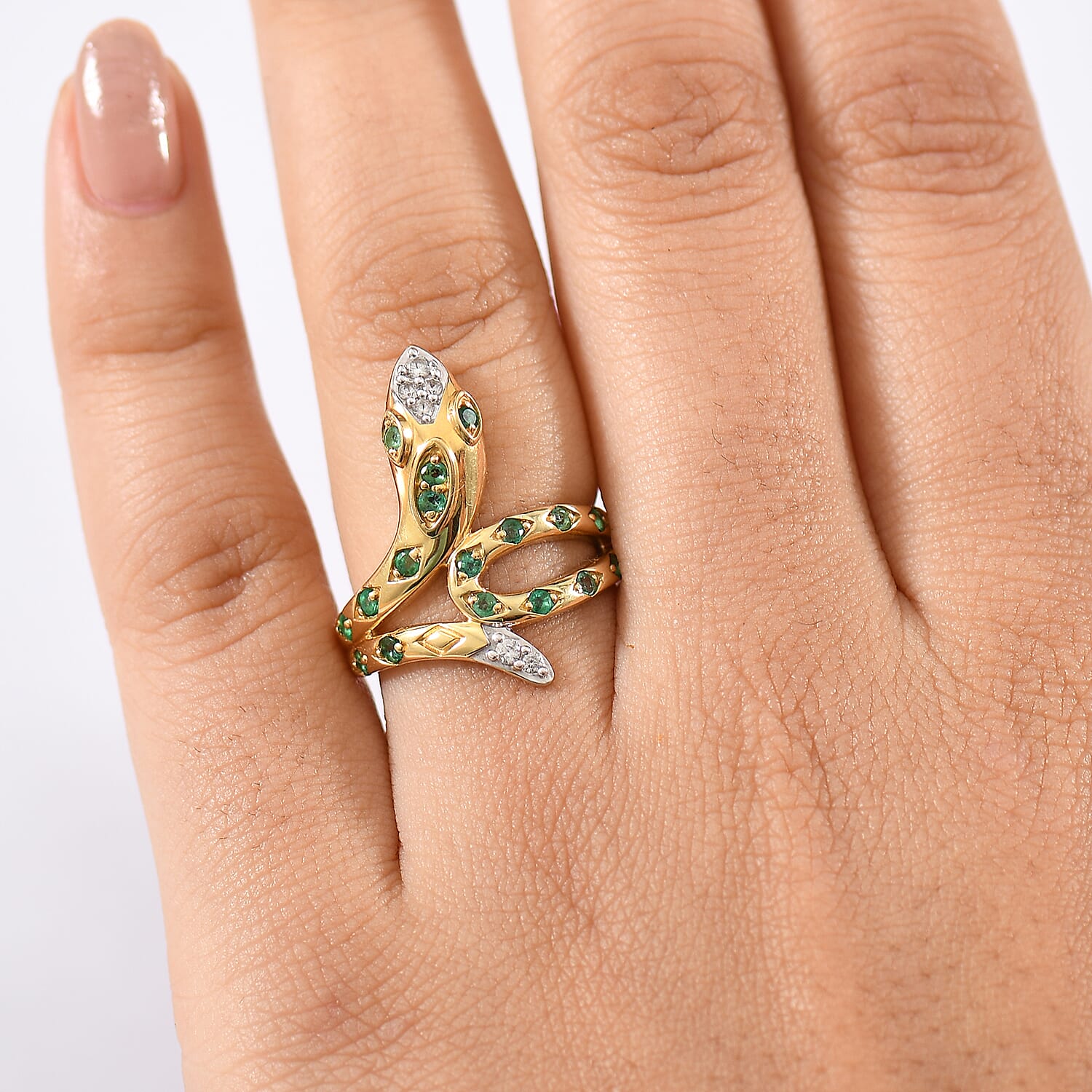 D'joy Zambian Emerald Ring in Yellow Gold Plating Sterling Silver