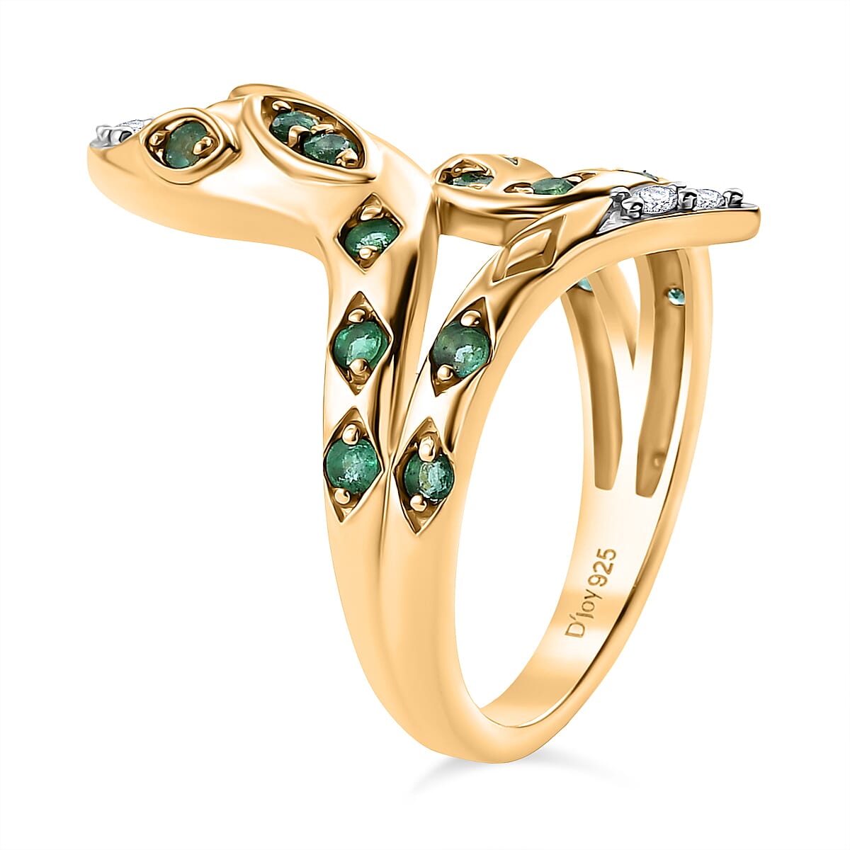 D'joy Zambian Emerald Ring in Yellow Gold Plating Sterling Silver