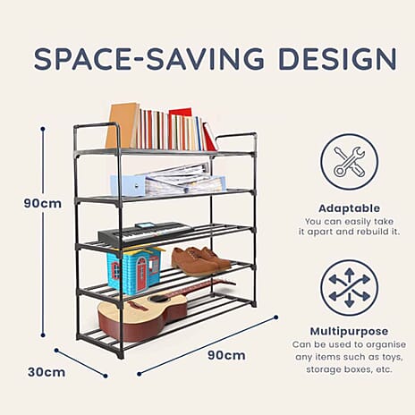 5-Tier Shoe Organiser with Anti-Rust Coating - Black
