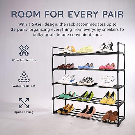 5-Tier Shoe Organiser with Anti-Rust Coating - Black