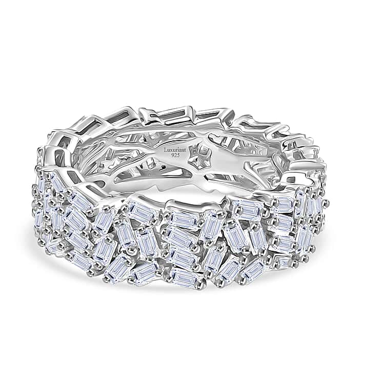 LUXURIANT 2 Ct. Lab Grown Diamond Firecracker Ring in Rhodium Overlay Sterling Silver (SI-GH)