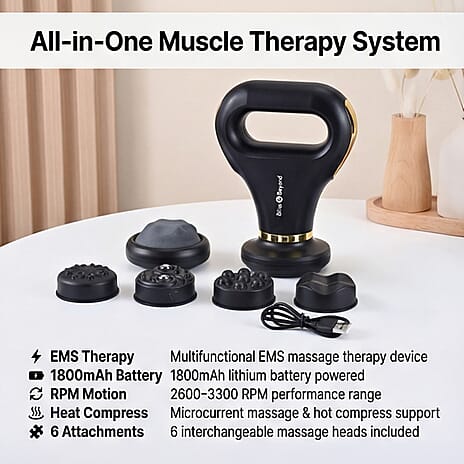 Bliss - Beyond Multifunctional EMS Massage Therapy Device Including 6 Massage Heads - Black - Gold