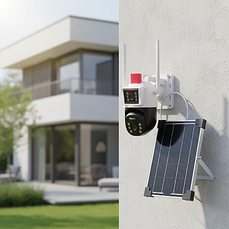 "Solar panel dual  camera          ·2.5-inch ball machine ·3 million pixels - 3 million pixels ·8000 mAh battery ·8W solar panel ·WIFI connection ·IP65 waterproof ·PTZ control horizontal 345 degrees,