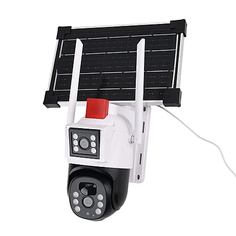 "Solar panel dual  camera          ·2.5-inch ball machine ·3 million pixels - 3 million pixels ·8000 mAh battery ·8W solar panel ·WIFI connection ·IP65 waterproof ·PTZ control horizontal 345 degrees,