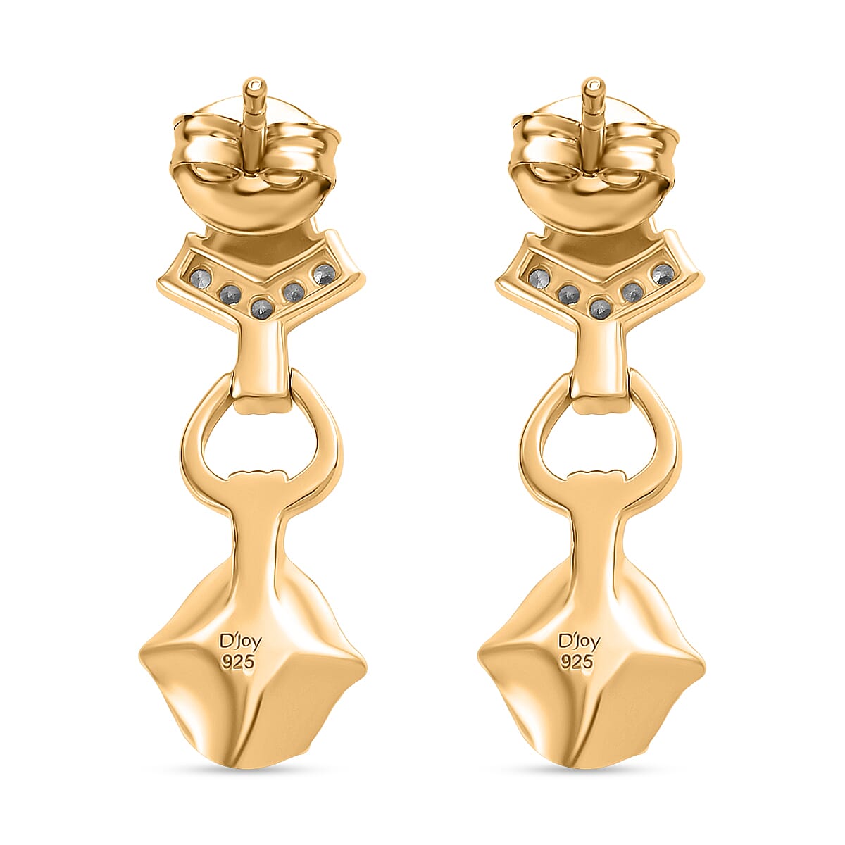 D'joy Sleeping Beauty Turquoise, Natural Chrome Diopside & White Zircon Earring with Push Back in 14K Yellow Gold Plating Sterling Silver 1.32 Ct. D'joy Sleeping Beauty Turquoise, Natural Chrome Diopside & White Zircon Earring with Push Back in 14K Yellow Gold Plating Sterling Silver 1.32 Ct.