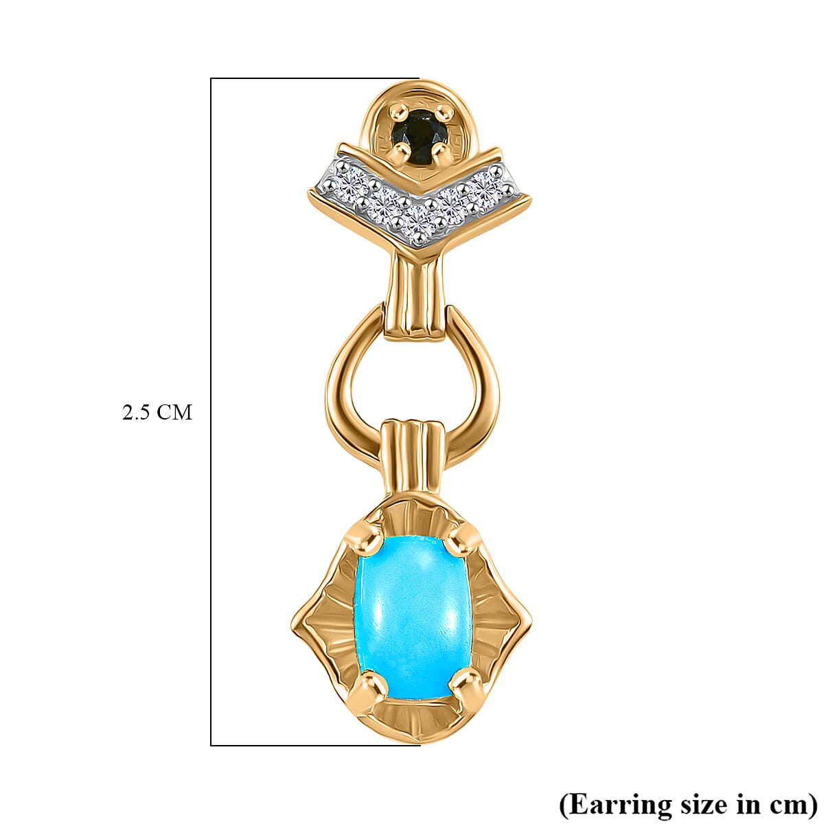 D'joy Sleeping Beauty Turquoise, Natural Chrome Diopside & White Zircon Earring with Push Back in 14K Yellow Gold Plating Sterling Silver 1.32 Ct. D'joy Sleeping Beauty Turquoise, Natural Chrome Diopside & White Zircon Earring with Push Back in 14K Yellow Gold Plating Sterling Silver 1.32 Ct.