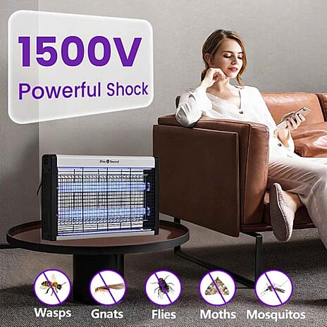 UV T8 Electric Mosquito Trap - 1500V Shock Grid, Black Light Glass Tube - UK Plug (37cm) - Black