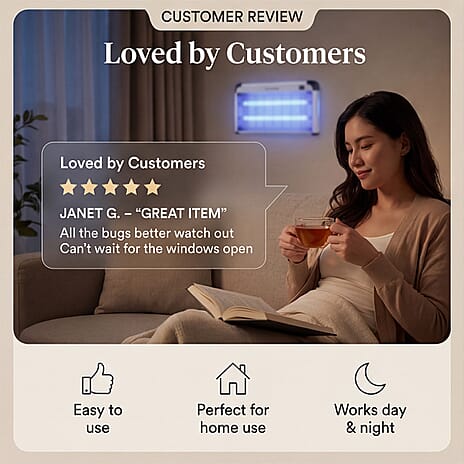 UV T8 Electric Mosquito Trap - 1500V Shock Grid, Black Light Glass Tube - UK Plug (37cm) - Black