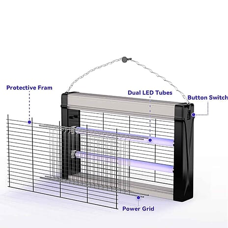 UV T8 Electric Mosquito Trap - 1500V Shock Grid, Black Light Glass Tube - UK Plug (37cm) - Black