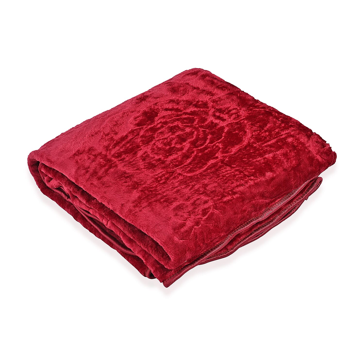 Livmore Luxurious Floral Embossed Soft Faux Mink Blanket (200x220cm) - Red Wine