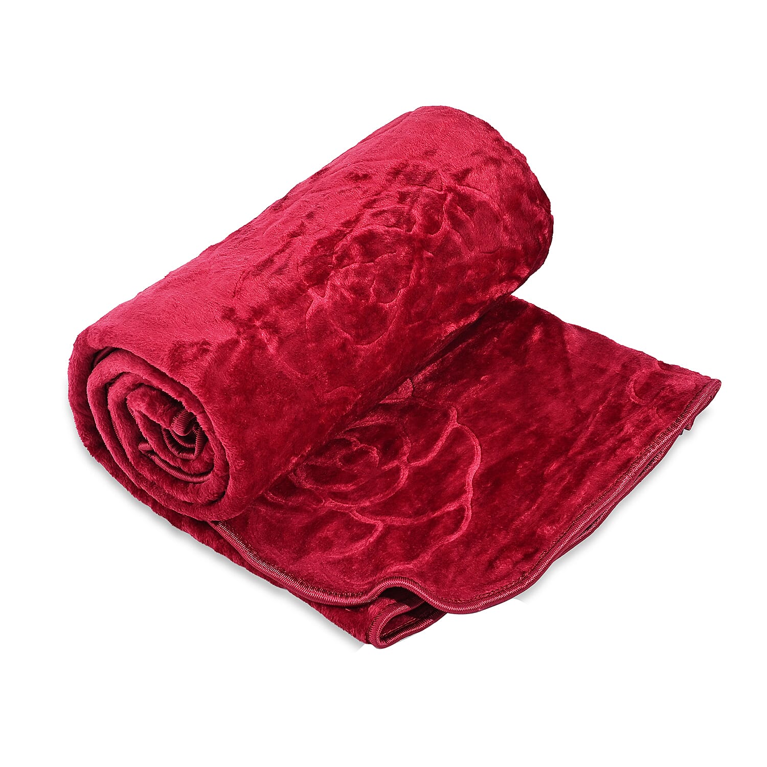 Livmore Luxurious Floral Embossed Soft Faux Mink Blanket (200x220cm) - Red Wine
