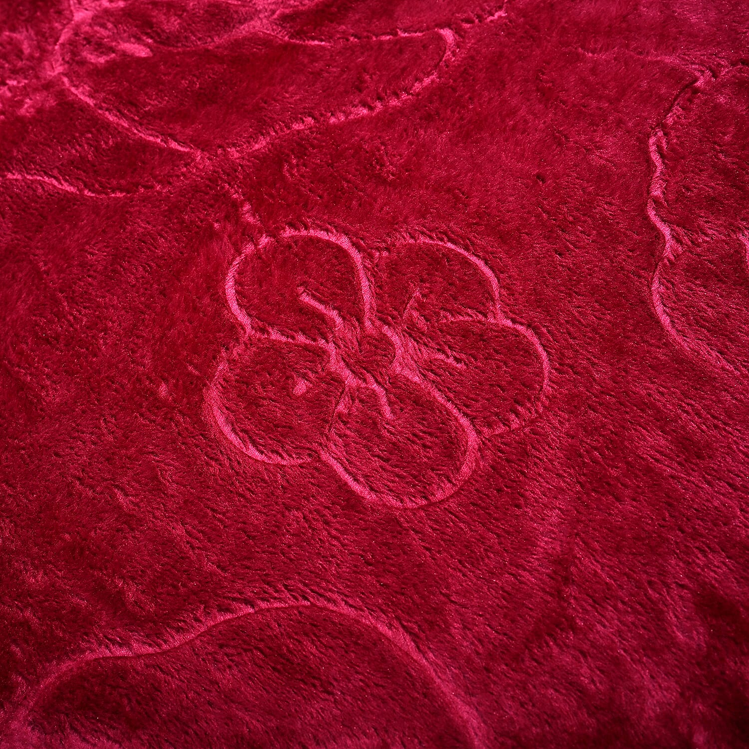 Livmore Luxurious Floral Embossed Soft Faux Mink Blanket (200x220cm) - Red Wine