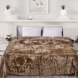 Livmore Luxurious Floral Embossed Soft Faux Mink Blanket (200x220cm) -  Brown