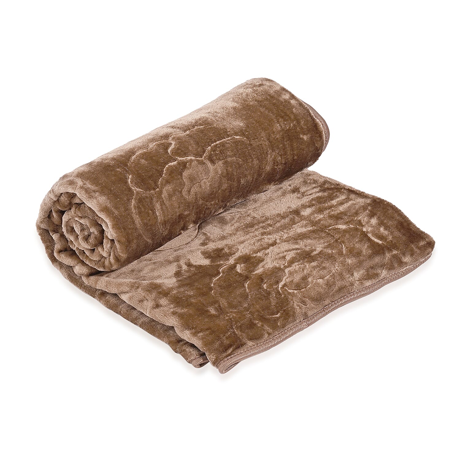 Livmore Luxurious Floral Embossed Soft Faux Mink Blanket (200x220cm) -  Brown