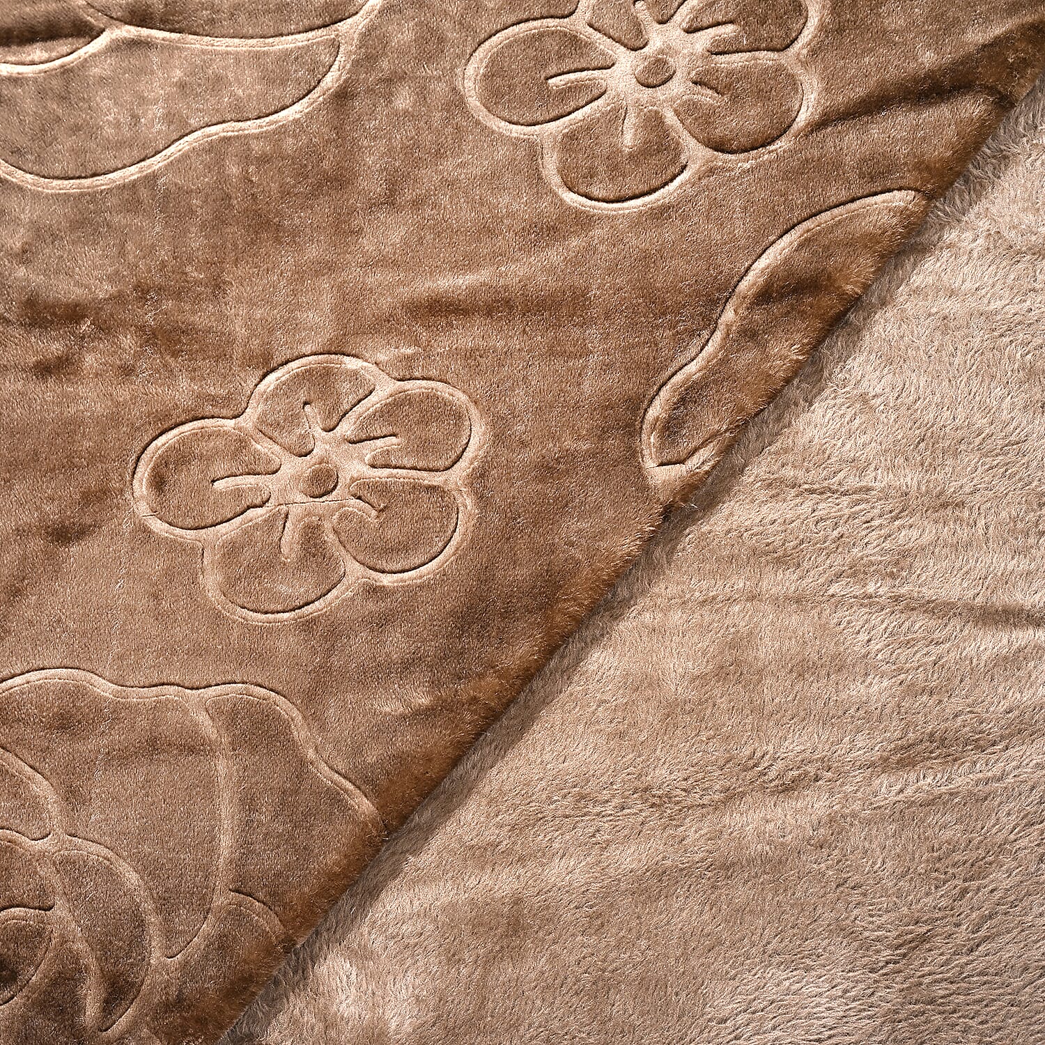 Livmore Luxurious Floral Embossed Soft Faux Mink Blanket (200x220cm) -  Brown