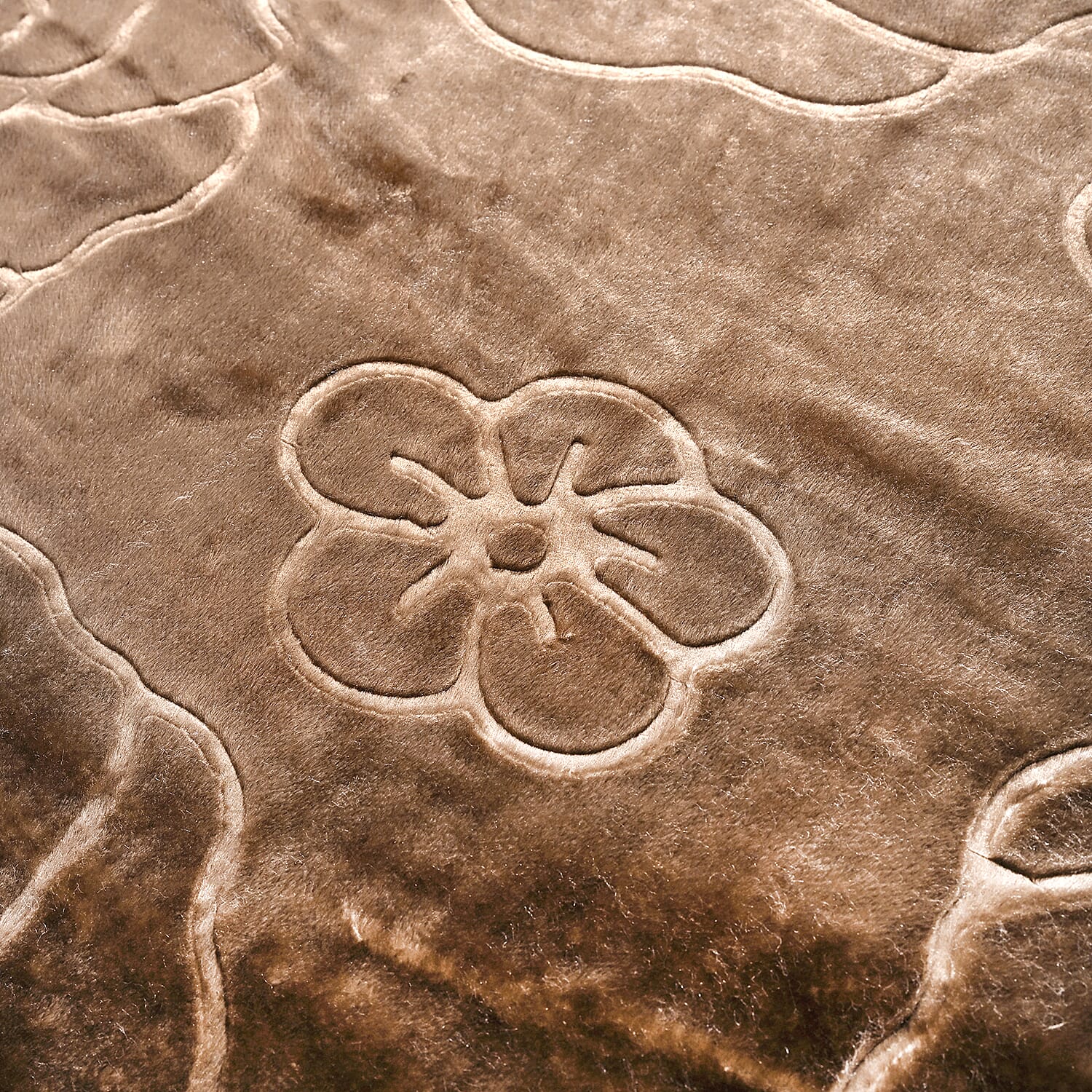 Livmore Luxurious Floral Embossed Soft Faux Mink Blanket (200x220cm) -  Brown