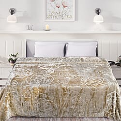 Livmore Luxurious Floral Embossed Soft Faux Mink Blanket (200x220cm) -  Brown