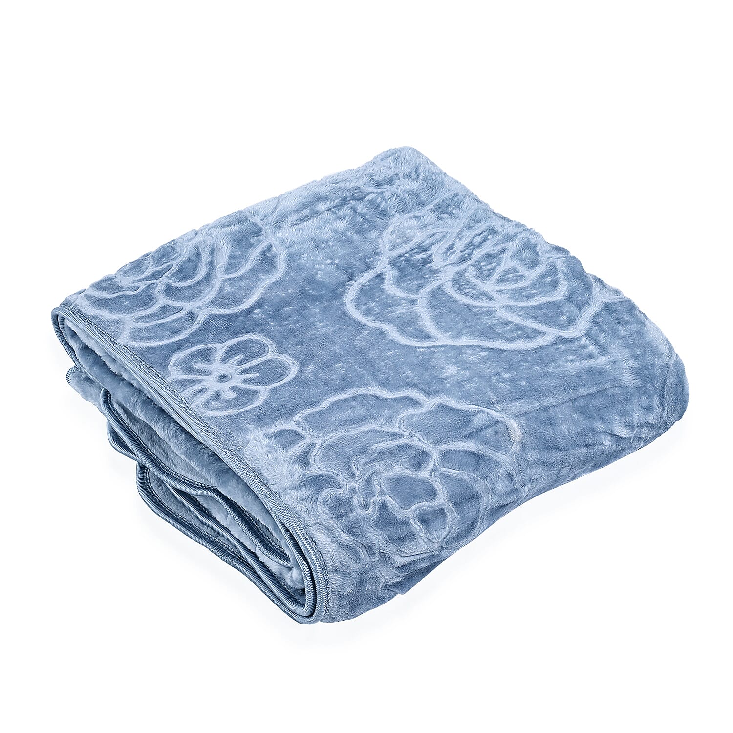 Livmore Luxurious Floral Embossed Soft Faux Mink Blanket (200x220cm) - Sky Blue