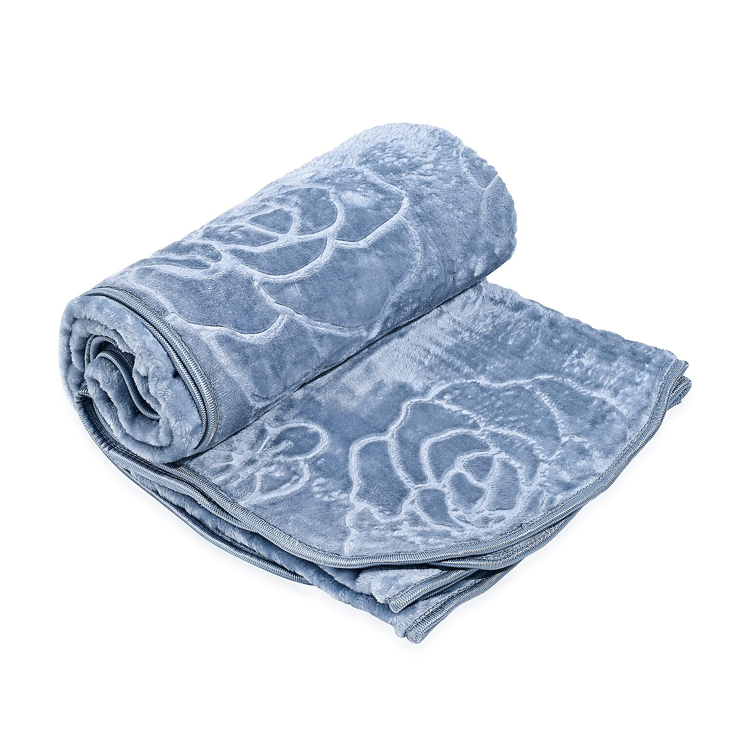 Livmore Luxurious Floral Embossed Soft Faux Mink Blanket (200x220cm) - Sky Blue