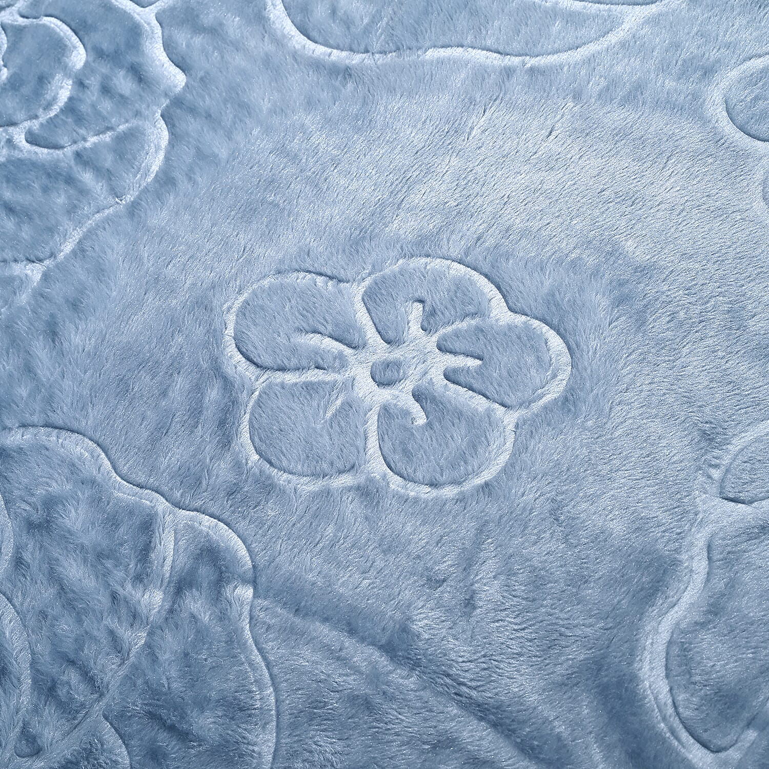 Livmore Luxurious Floral Embossed Soft Faux Mink Blanket (200x220cm) - Sky Blue