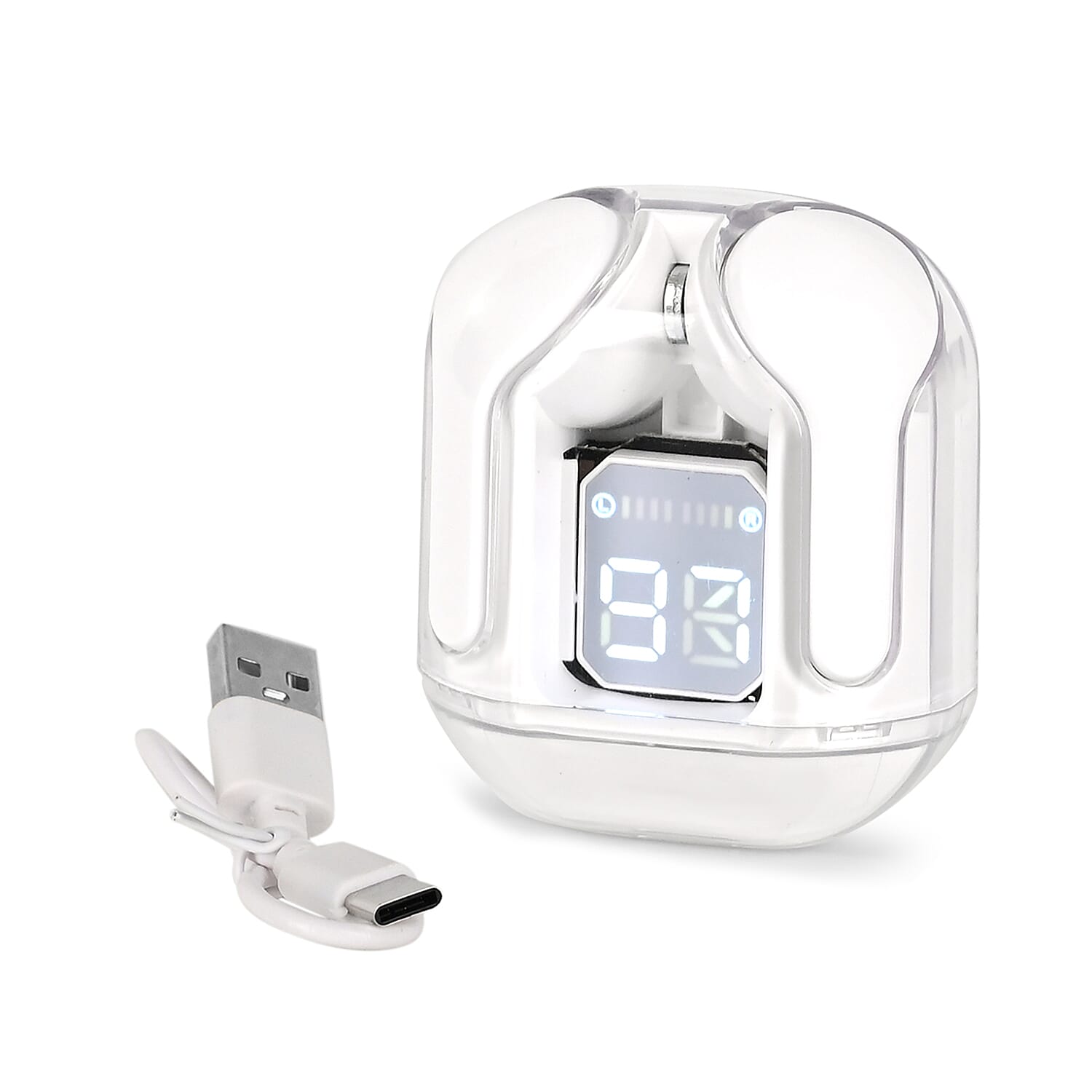 TWS Earbuds with Battery Display - 200mAh Charging Case - White