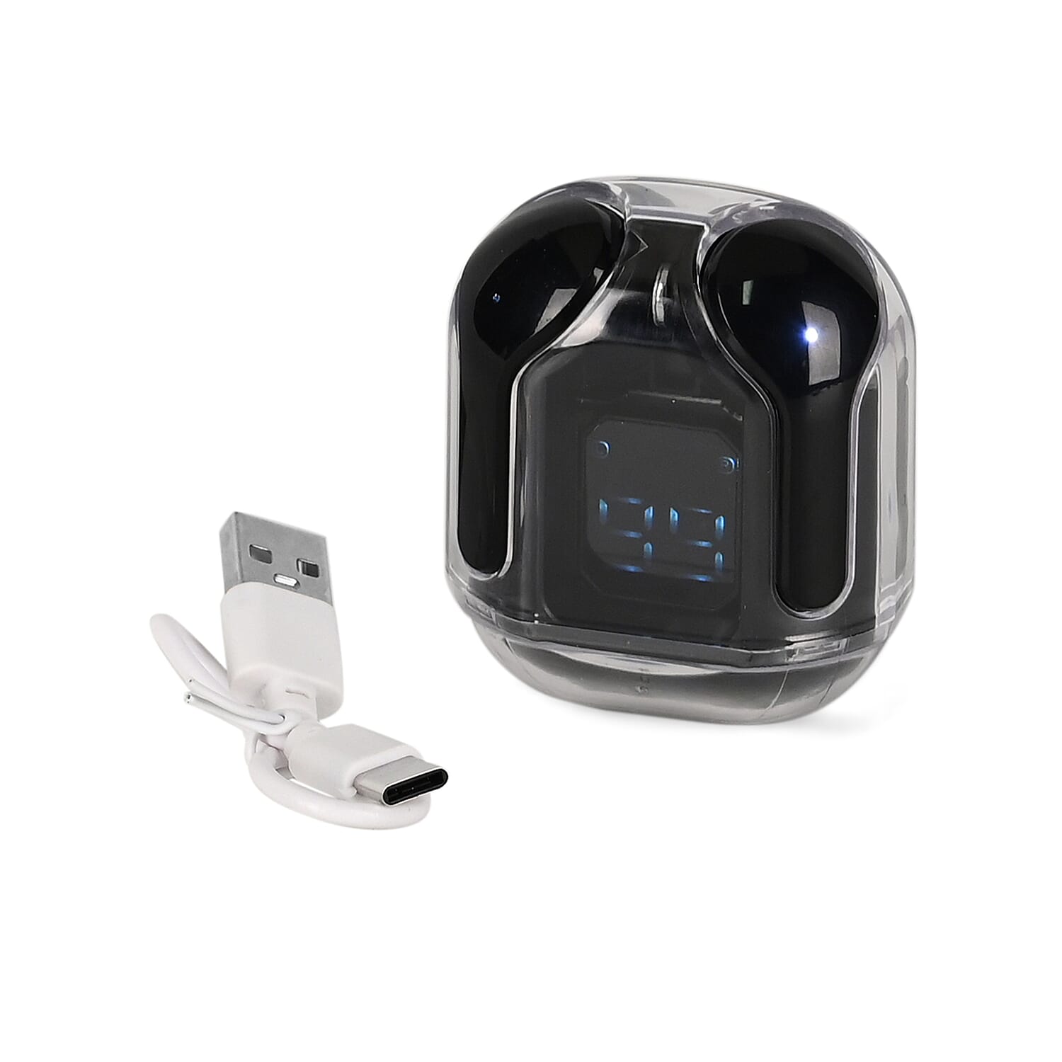 TWS Earbuds with Battery Display - 200mAh Charging Case - Black