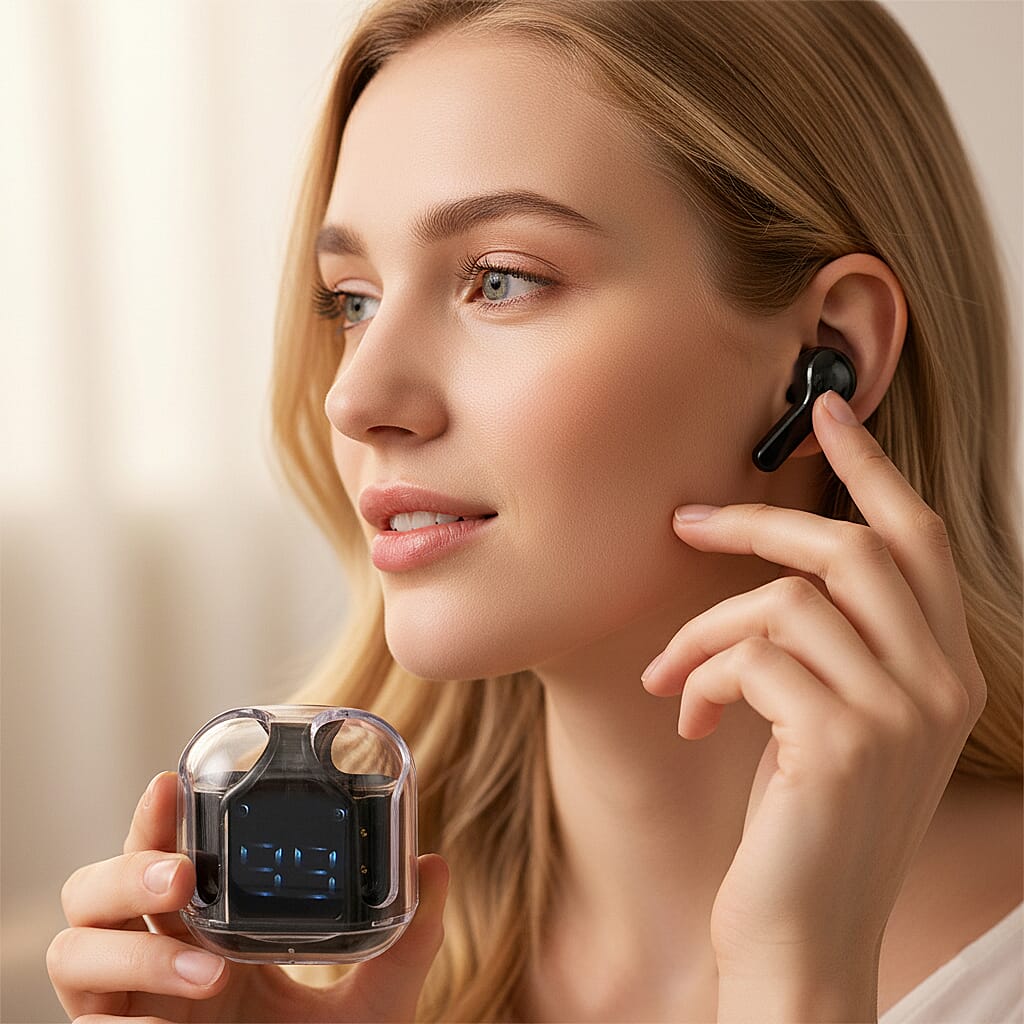 TWS Earbuds with Battery Display - 200mAh Charging Case - Black