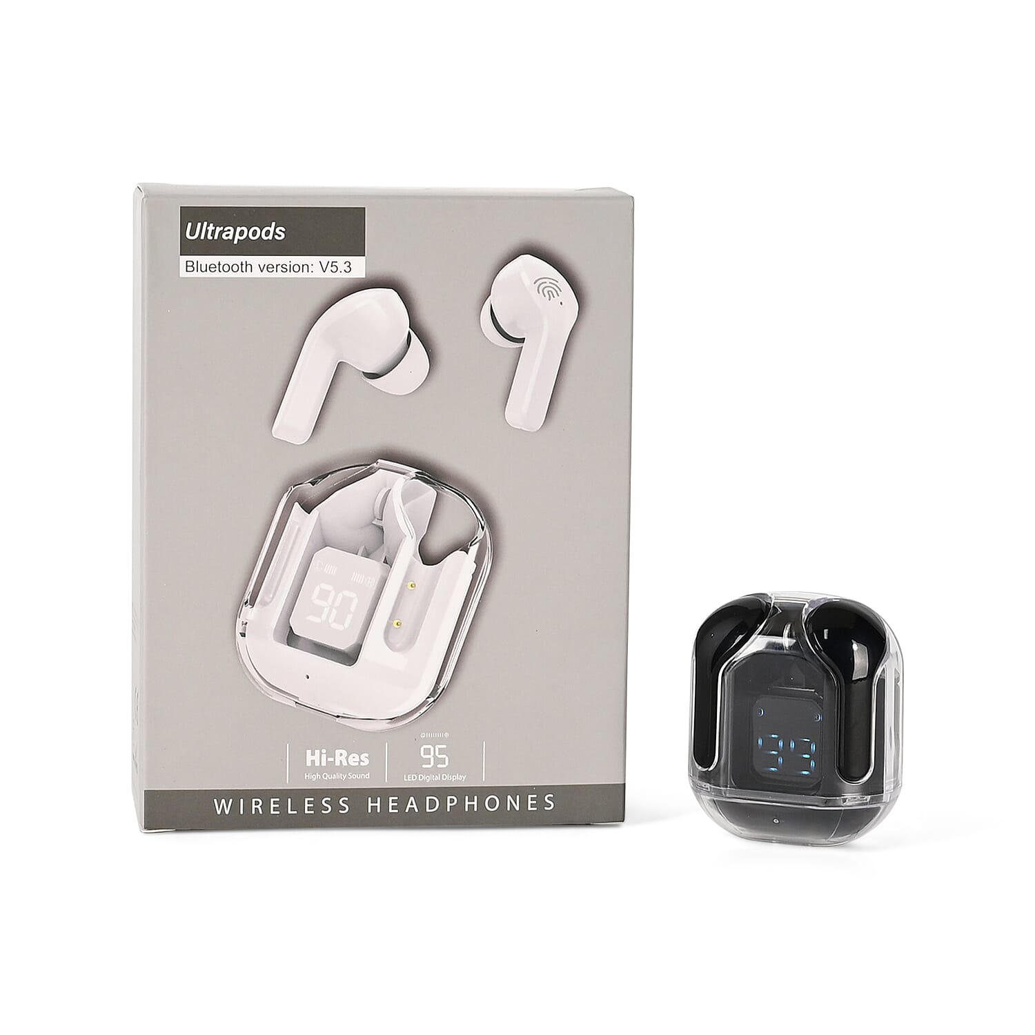 TWS Earbuds with Battery Display - 200mAh Charging Case - Black