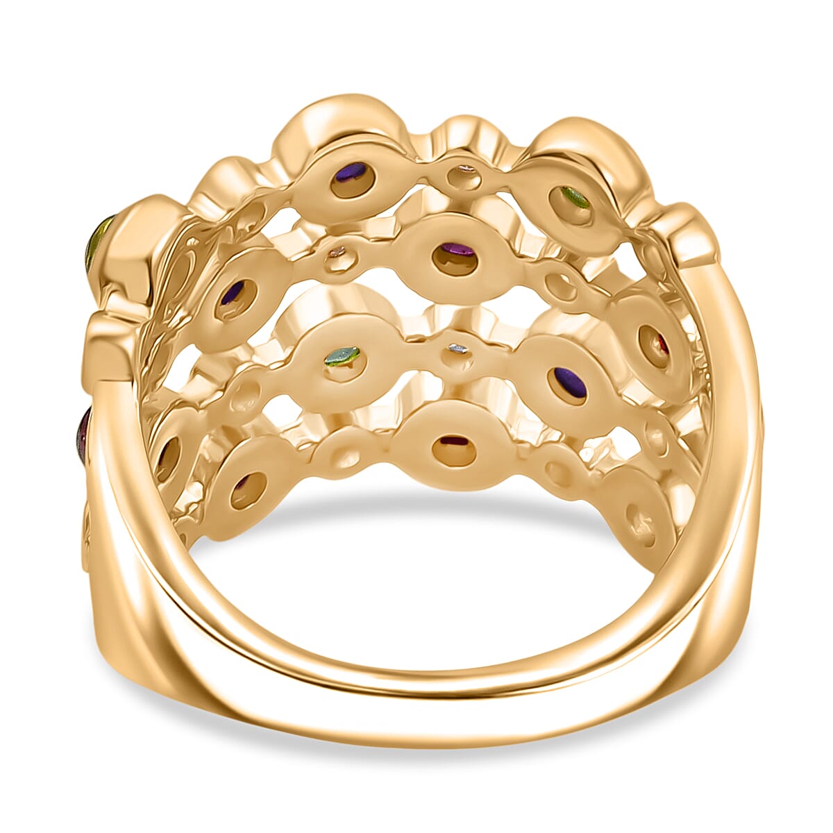 Designer Inspired - Multi Gemstone & White Zircon Cluster Ring in Yellow Gold Plated Sterling Silver 2.31 Ct, Silver Wt. 6.44 Gms.