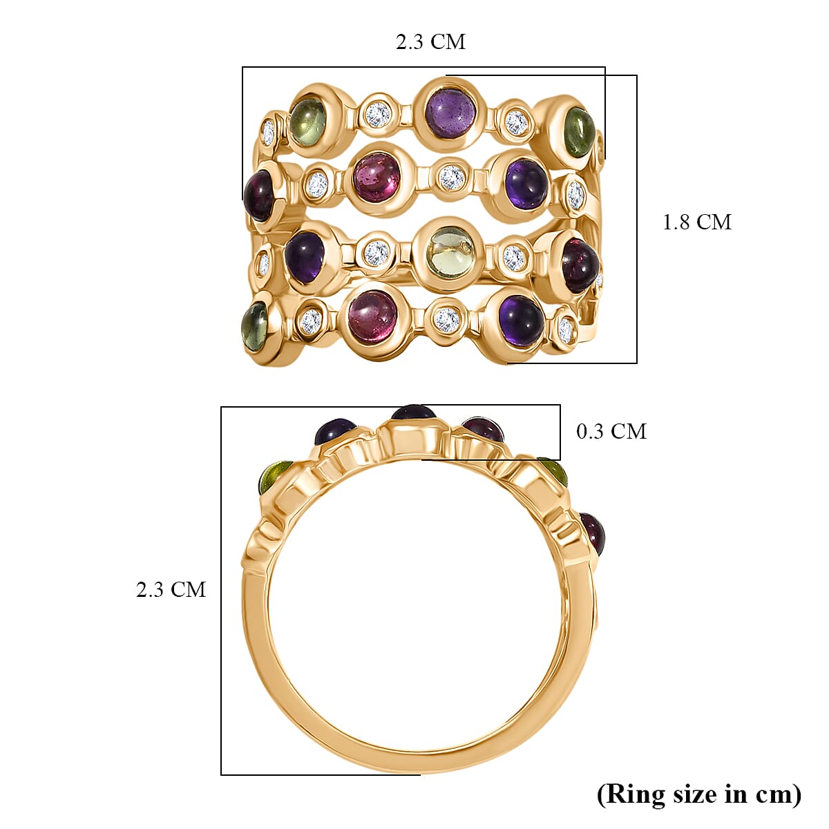 Designer Inspired - Multi Gemstone & White Zircon Cluster Ring in Yellow Gold Plated Sterling Silver 2.31 Ct, Silver Wt. 6.44 Gms.