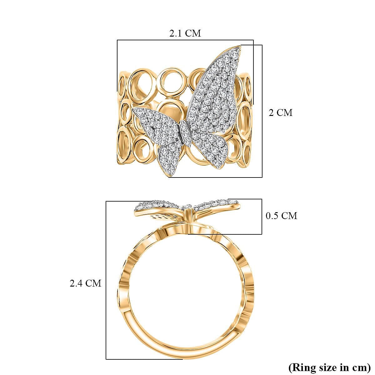 GP Italian Garden Collection - White Diamond, Kanchanaburi Blue Sapphire Cluster Ring in 18K YG VermeilSterling Silver, Silver Wt.6 Gms  0.495  Ct.