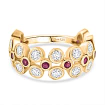 D'Joy Moissanite & African Ruby Band Ring in 18K Vermeil Yellow Gold Plated Sterling Silver 2.51 Ct.