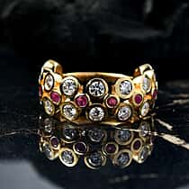 D'Joy Moissanite & African Ruby Band Ring in 18K Vermeil Yellow Gold Plated Sterling Silver 2.51 Ct.