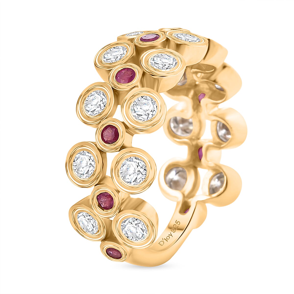 D'Joy Moissanite & African Ruby Band Ring in 18K Vermeil Yellow Gold Plated Sterling Silver 2.51 Ct.