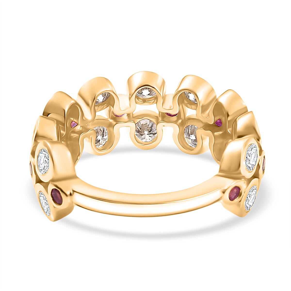 D'Joy Moissanite & African Ruby Band Ring in 18K Vermeil Yellow Gold Plated Sterling Silver 2.51 Ct.