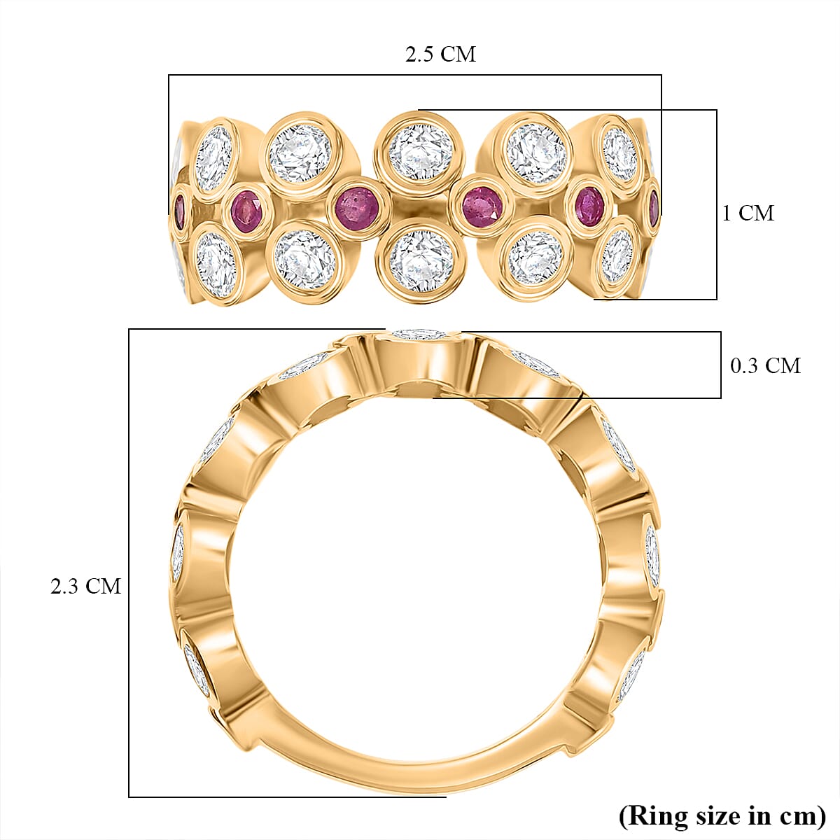 D'Joy Moissanite & African Ruby Band Ring in 18K Vermeil Yellow Gold Plated Sterling Silver 2.51 Ct.